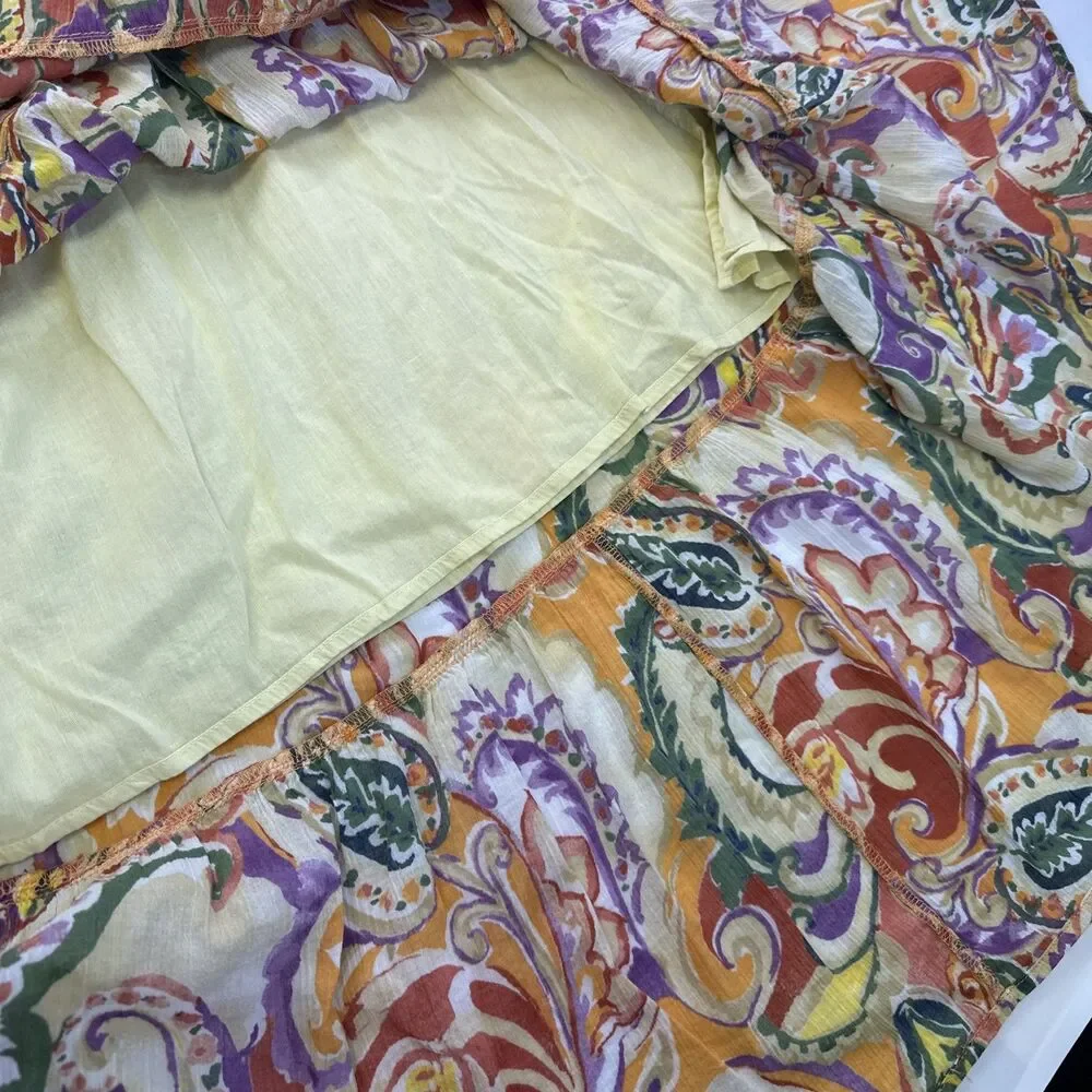 Chaps Maxi Skirt Multicolored Floral Paisley Tiered Cotton Elastic Boho Women XL